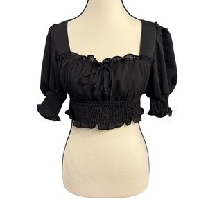 RUBY SEES black crop top with puff sleeves